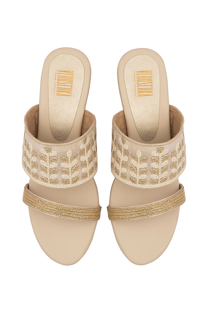 Cream & Gold Embroidered Wedges by Veruschka By Payal Kothari at Pernia's Pop Up Shop