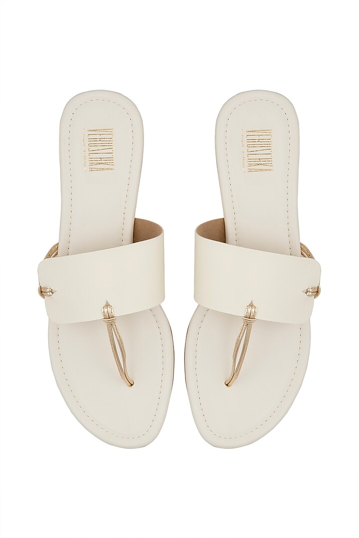 White & Gold Metallic Flats by Veruschka By Payal Kothari at Pernia's Pop Up Shop