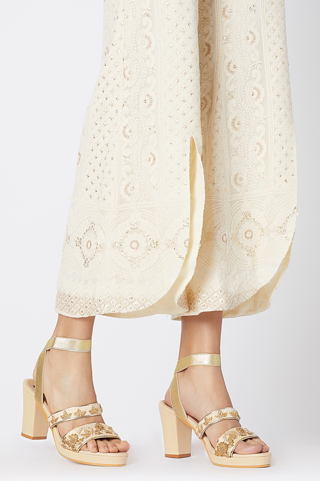 gold embroidered heels