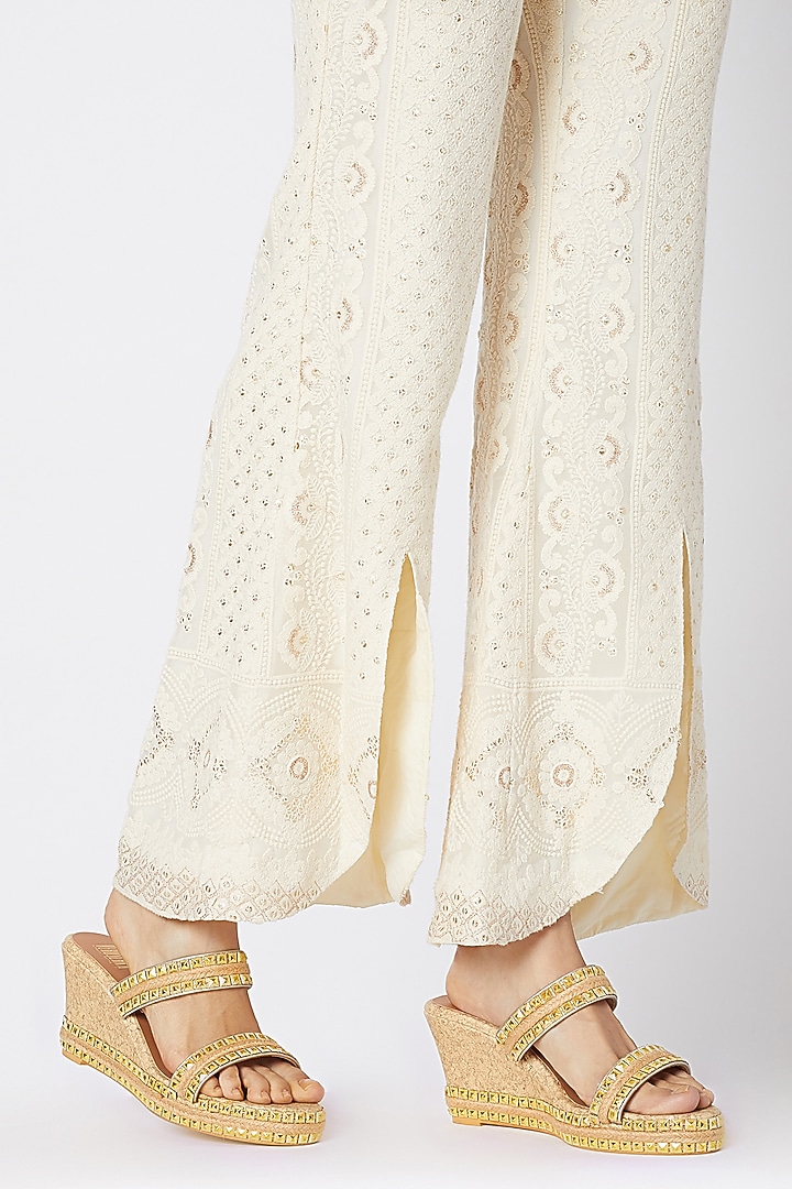 Cream & Gold Embroidered Wedges by Veruschka By Payal Kothari at Pernia's Pop Up Shop