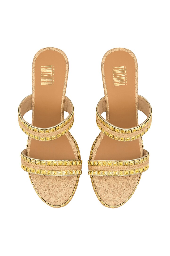 Cream & Gold Embroidered Wedges by Veruschka By Payal Kothari at Pernia's Pop Up Shop