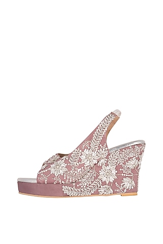 Mauve Zardosi Embroidered Wedges by Veruschka By Payal Kothari