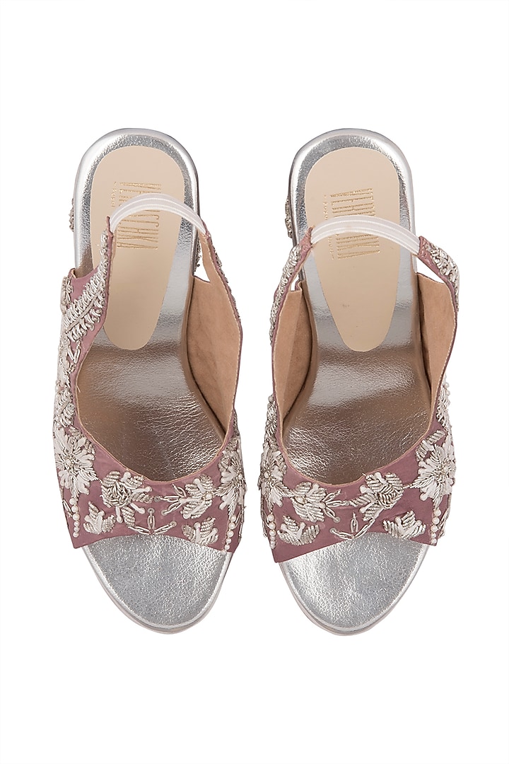 Mauve Zardosi Embroidered Wedges by Veruschka By Payal Kothari at Pernia's Pop Up Shop