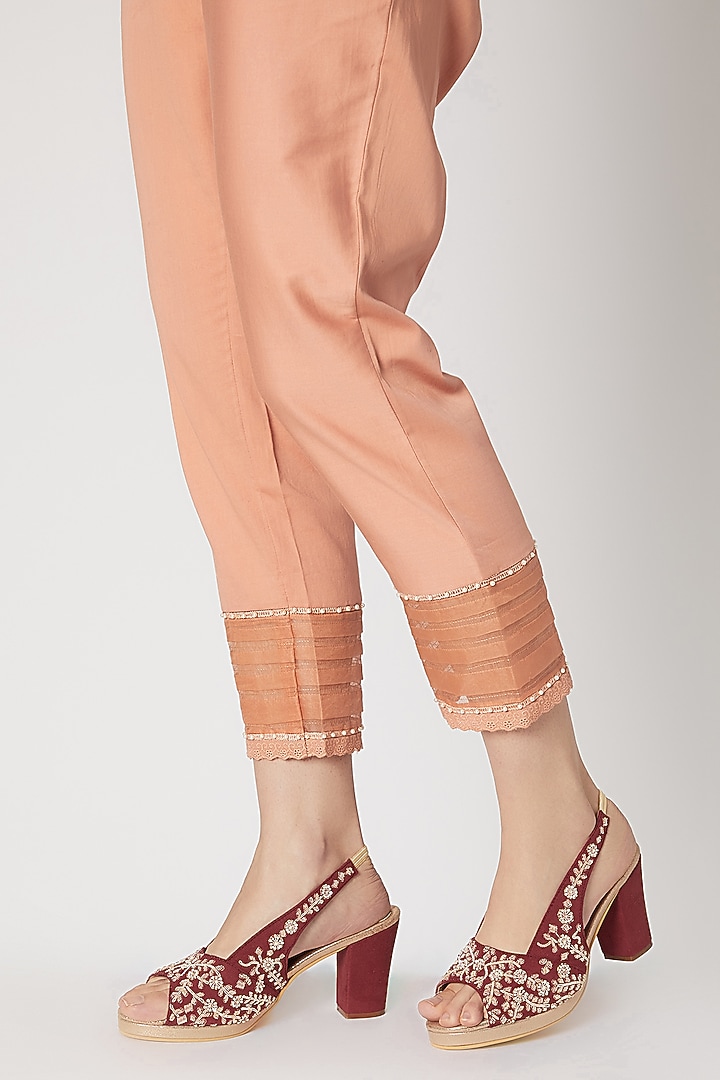 Red & Gold Embroidered Block Heels by Veruschka By Payal Kothari at Pernia's Pop Up Shop