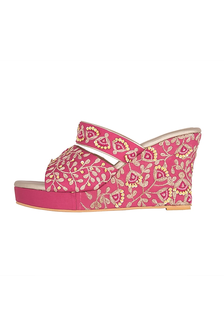 Pink & Gold Embroidered Wedges by Veruschka By Payal Kothari