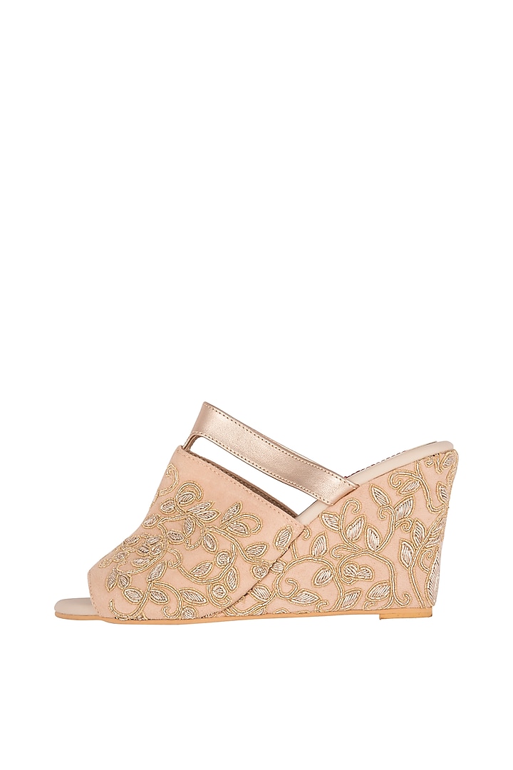 Peach, Gold & Silver Embroidered Wedges by Veruschka By Payal Kothari