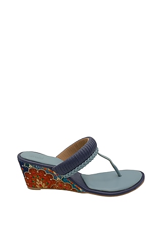 Blue Vegan Leather Wedges by Veruschka By Payal Kothari