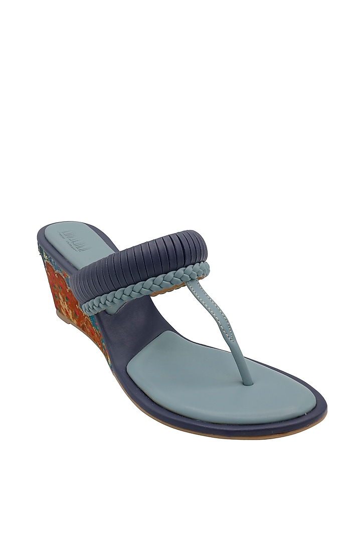 Blue Vegan Leather Wedges by Veruschka By Payal Kothari at Pernia's Pop Up Shop