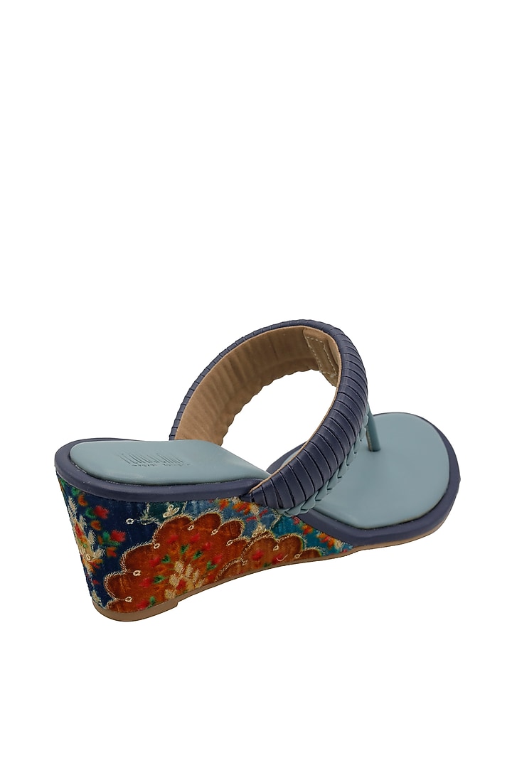 Blue Vegan Leather Wedges by Veruschka By Payal Kothari at Pernia's Pop Up Shop