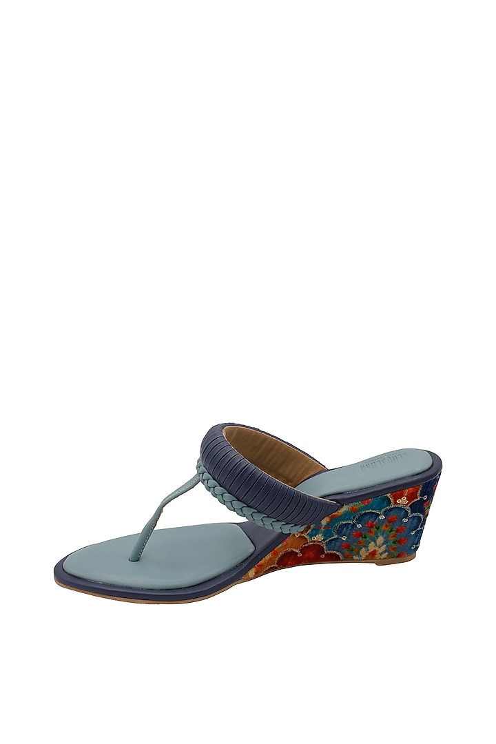 Blue Vegan Leather Wedges by Veruschka By Payal Kothari at Pernia's Pop Up Shop