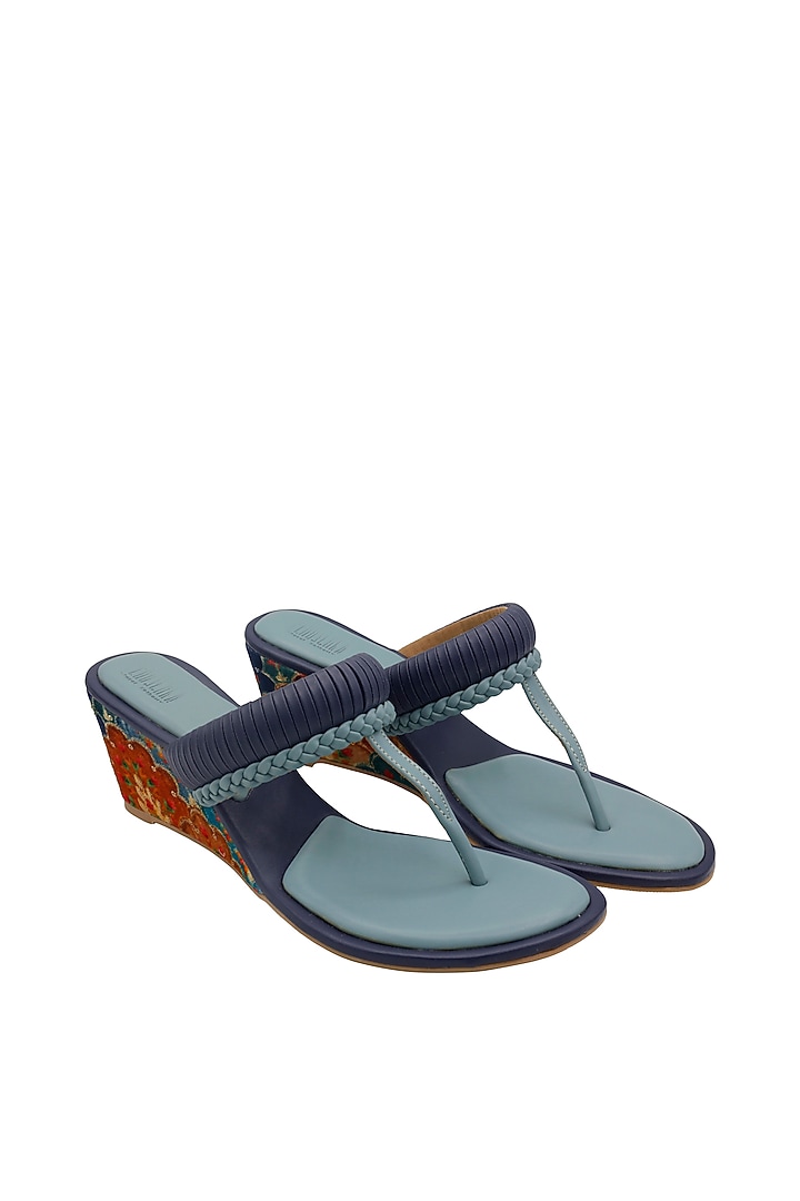 Blue Vegan Leather Wedges by Veruschka By Payal Kothari at Pernia's Pop Up Shop