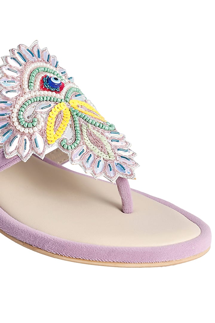 Lilac Suede Embroidered Slip-on Block Heels by Veruschka By Payal Kothari at Pernia's Pop Up Shop