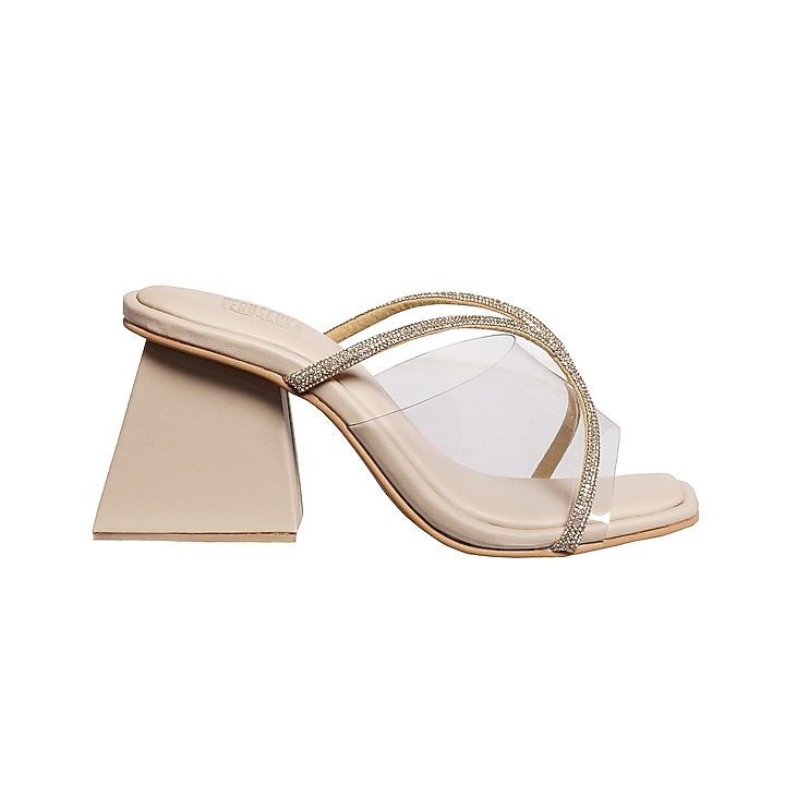 Cream Suede Slip-on Heels by Veruschka By Payal Kothari at Pernia's Pop Up Shop