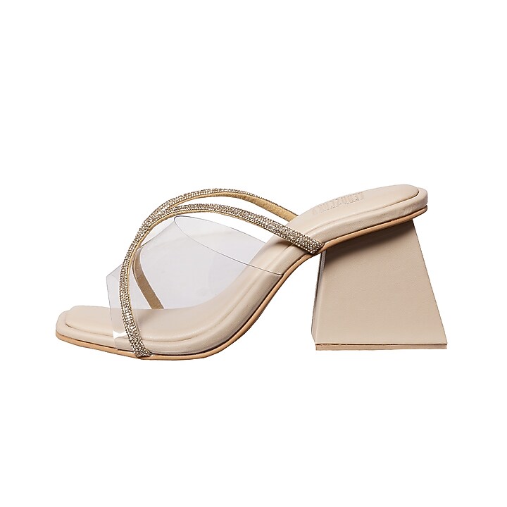 Cream Suede Slip-on Heels by Veruschka By Payal Kothari at Pernia's Pop Up Shop