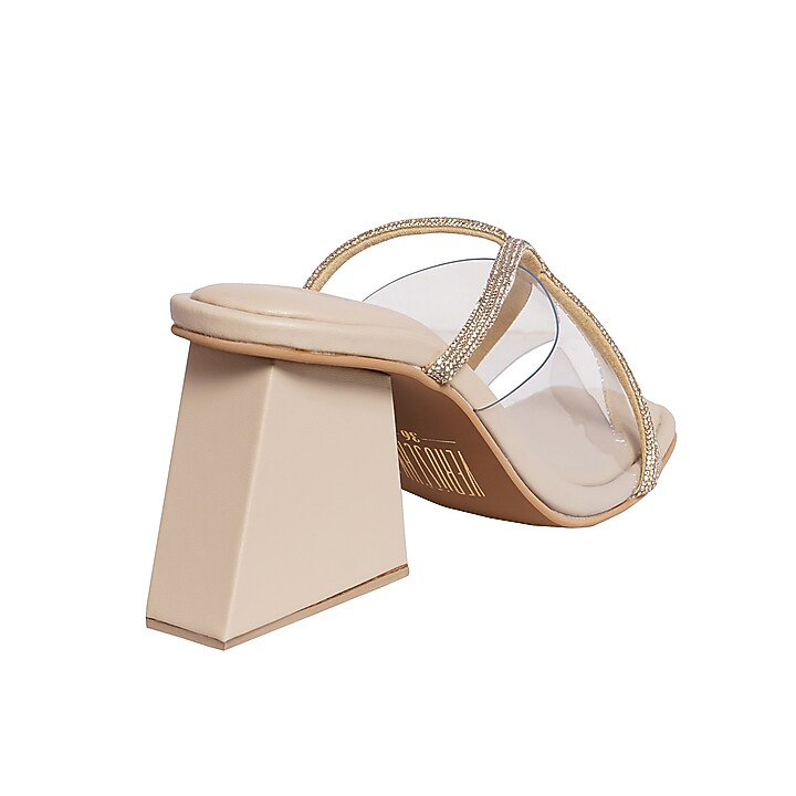 Cream Suede Slip-on Heels by Veruschka By Payal Kothari at Pernia's Pop Up Shop
