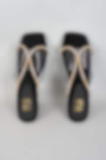 Black Micro Suede & PVC Slip-On Heels by Veruschka By Payal Kothari at Pernia's Pop Up Shop