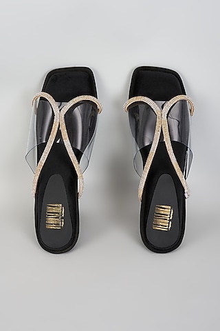 Black Micro Suede & PVC Slip-On Heels by Veruschka By Payal Kothari