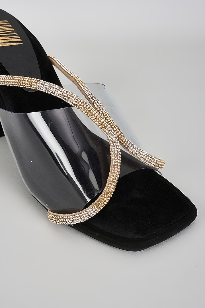 Black Micro Suede & PVC Slip-On Heels by Veruschka By Payal Kothari at Pernia's Pop Up Shop