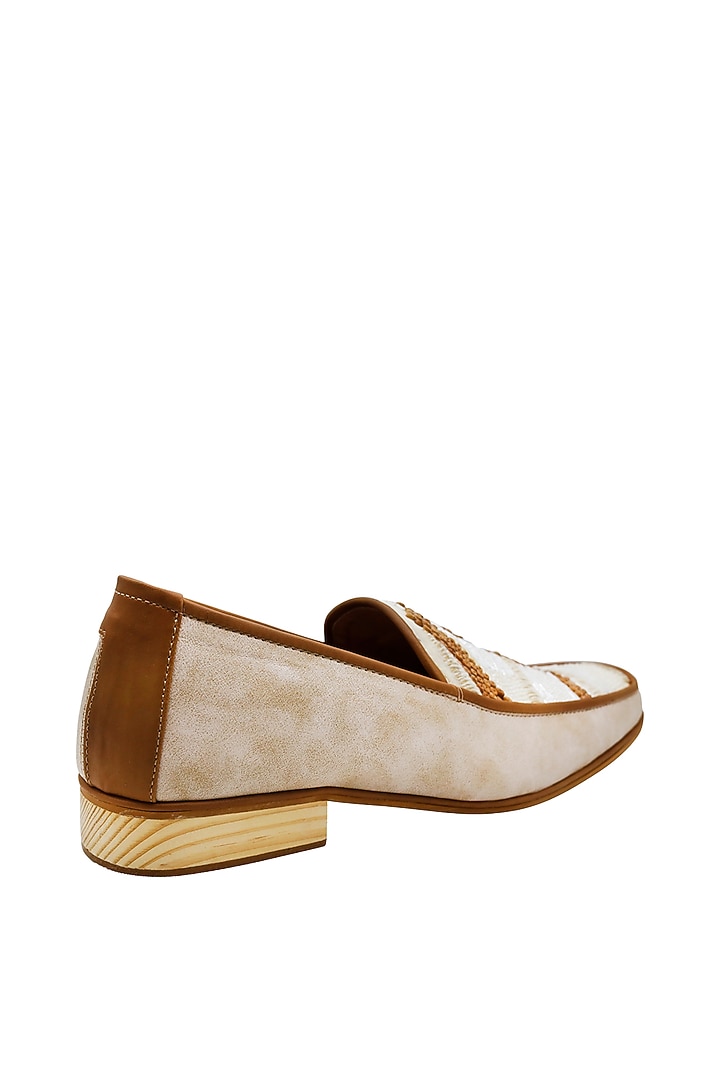 Cream Faux Leather Salli Embroidered Handcrafted Loafers by PAKO at Pernia's Pop Up Shop