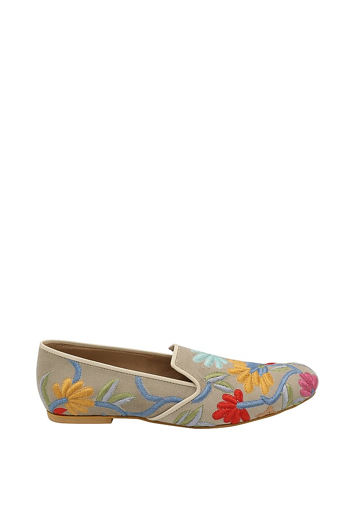 Beige Embroidered Loafers by PAKO at Pernia's Pop Up Shop