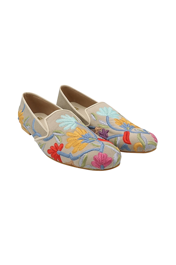 Beige Embroidered Loafers by PAKO
