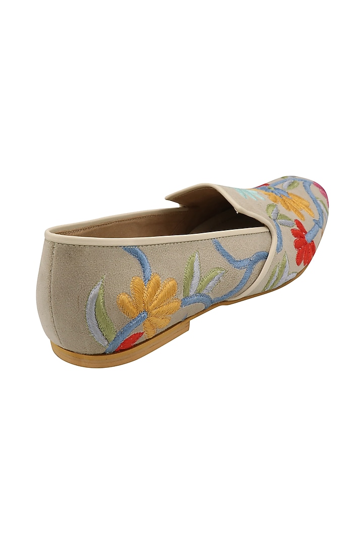 Beige Embroidered Loafers by PAKO at Pernia's Pop Up Shop