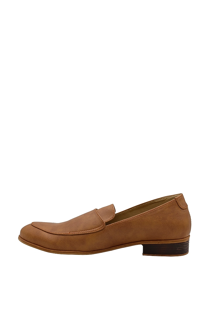 Tan Faux Leather Handcrafted Loafers by PAKO at Pernia's Pop Up Shop