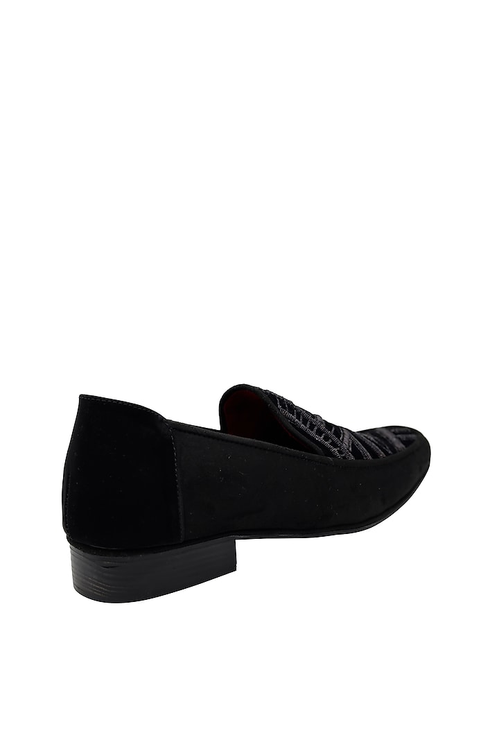 Black Faux Leather Embroidered Handcrafted Loafers by PAKO at Pernia's Pop Up Shop
