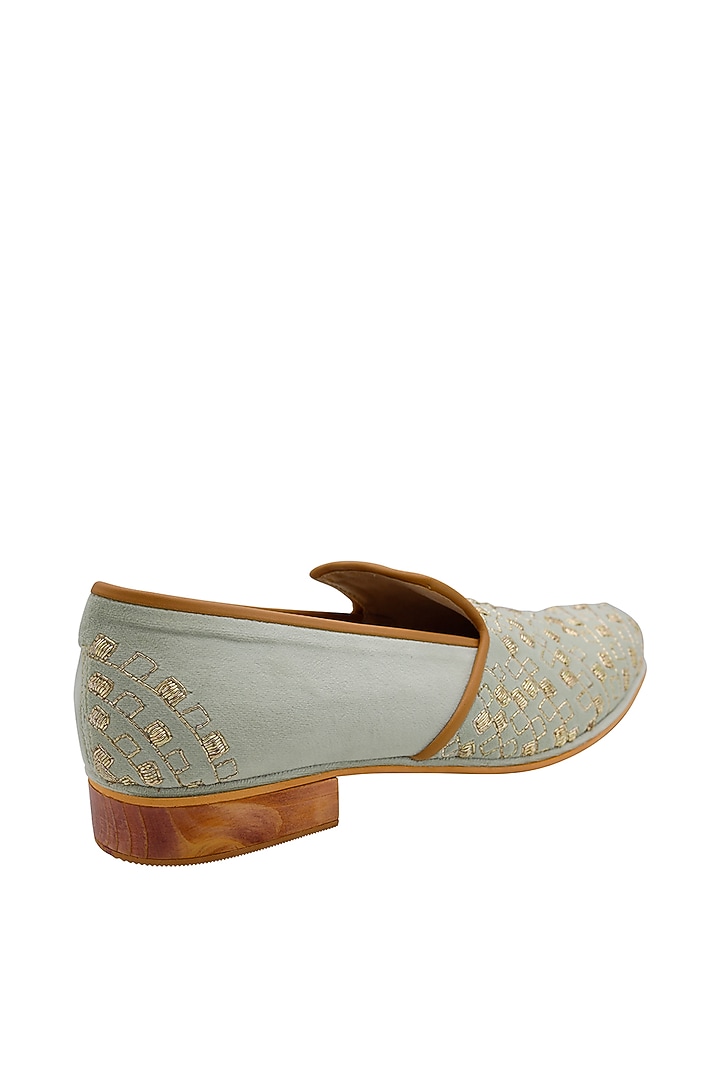 Green Suede Embroidered Handcrafted Loafers by PAKO at Pernia's Pop Up Shop