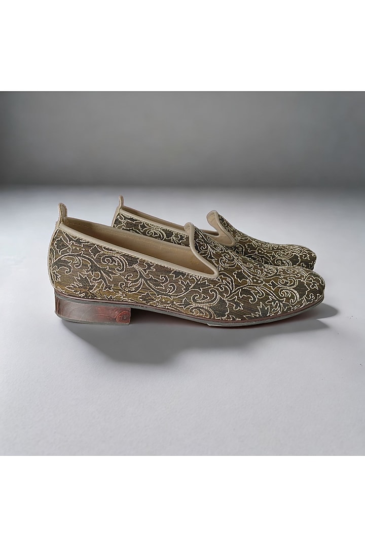 Black & Brown Woven Fabric Embroidered Handcrafted Loafers by PAKO at Pernia's Pop Up Shop