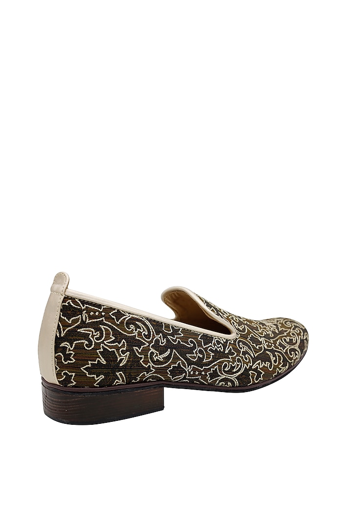Black & Brown Woven Fabric Embroidered Handcrafted Loafers by PAKO at Pernia's Pop Up Shop