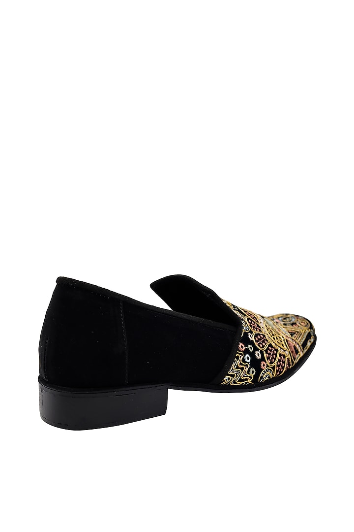 Black Suede Embroidered Handcrafted Loafers by PAKO at Pernia's Pop Up Shop