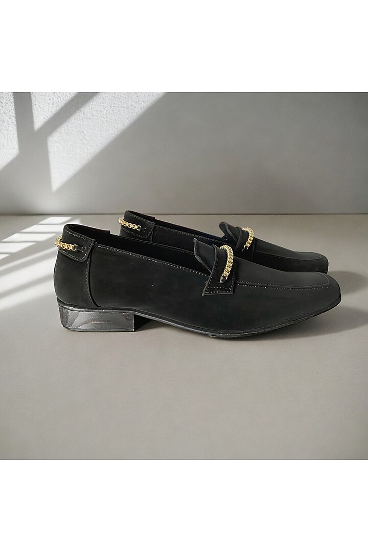Black Micro-Suede Handcrafted Loafers by PAKO at Pernia's Pop Up Shop
