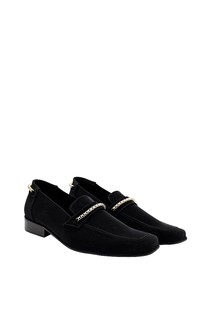 Black Micro-Suede Handcrafted Loafers by PAKO