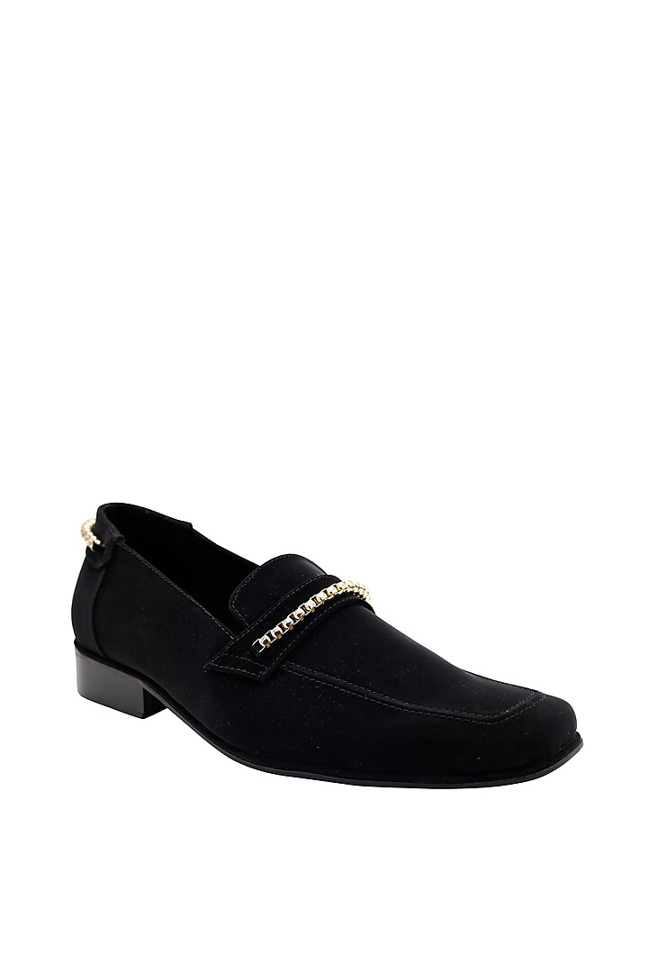 Black Micro-Suede Handcrafted Loafers by PAKO at Pernia's Pop Up Shop