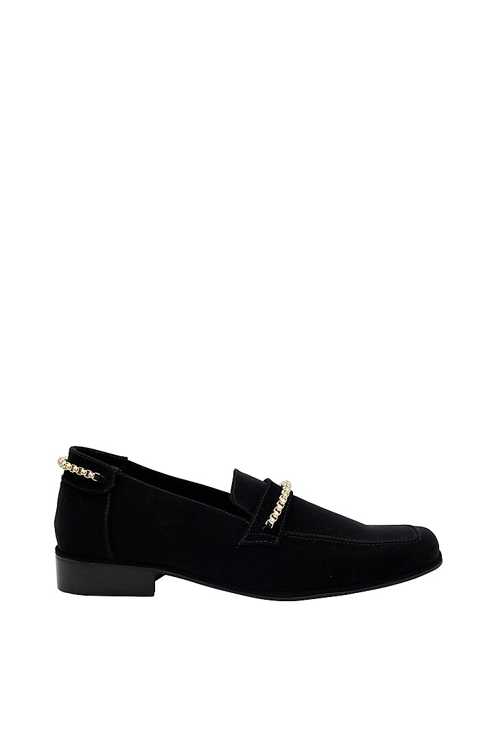 Black Micro-Suede Handcrafted Loafers by PAKO at Pernia's Pop Up Shop