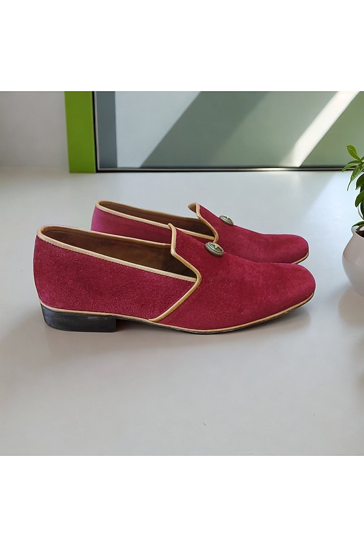 Maroon Suede Handcrafted Loafers by PAKO at Pernia's Pop Up Shop