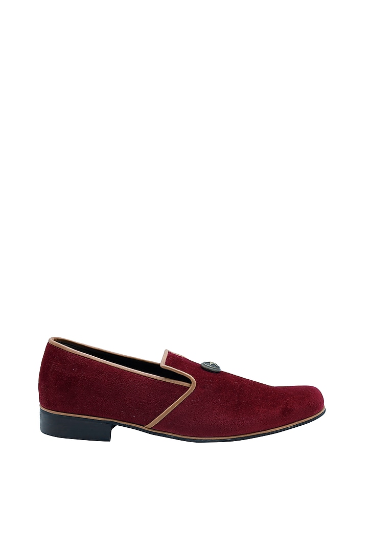 Maroon Suede Handcrafted Loafers by PAKO at Pernia's Pop Up Shop