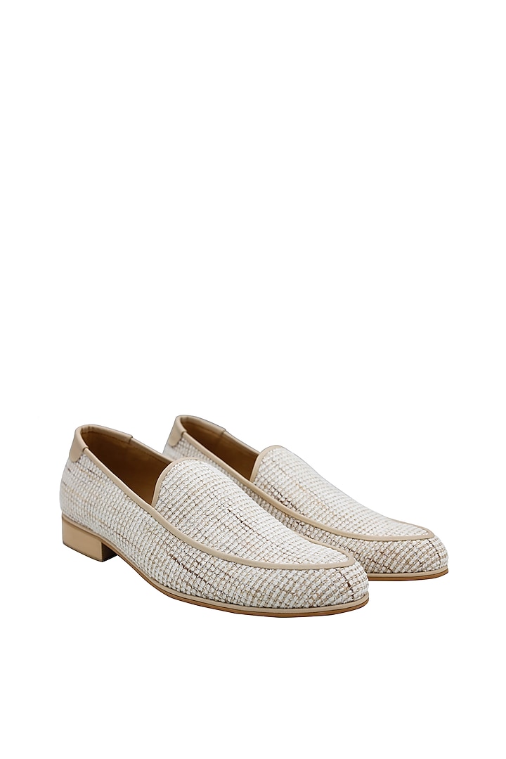 Cream Tweed Handcrafted Loafers by PAKO