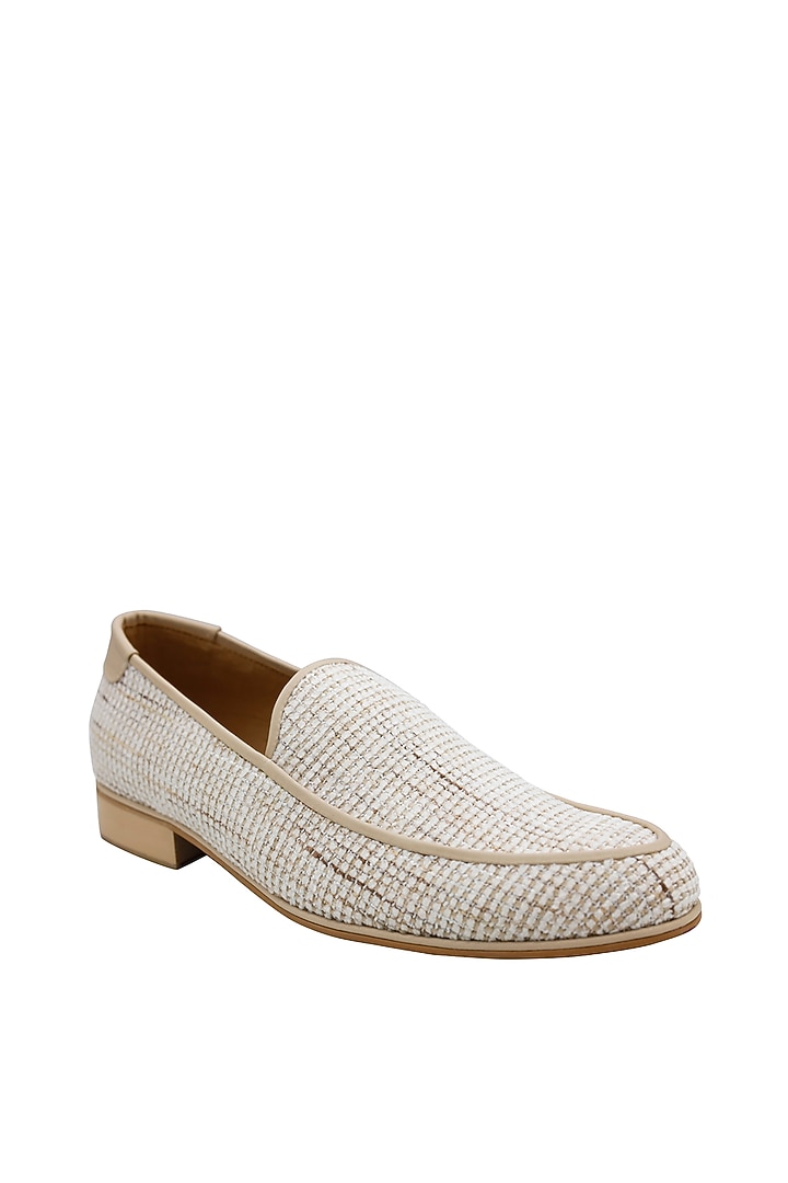 Cream Tweed Handcrafted Loafers by PAKO at Pernia's Pop Up Shop