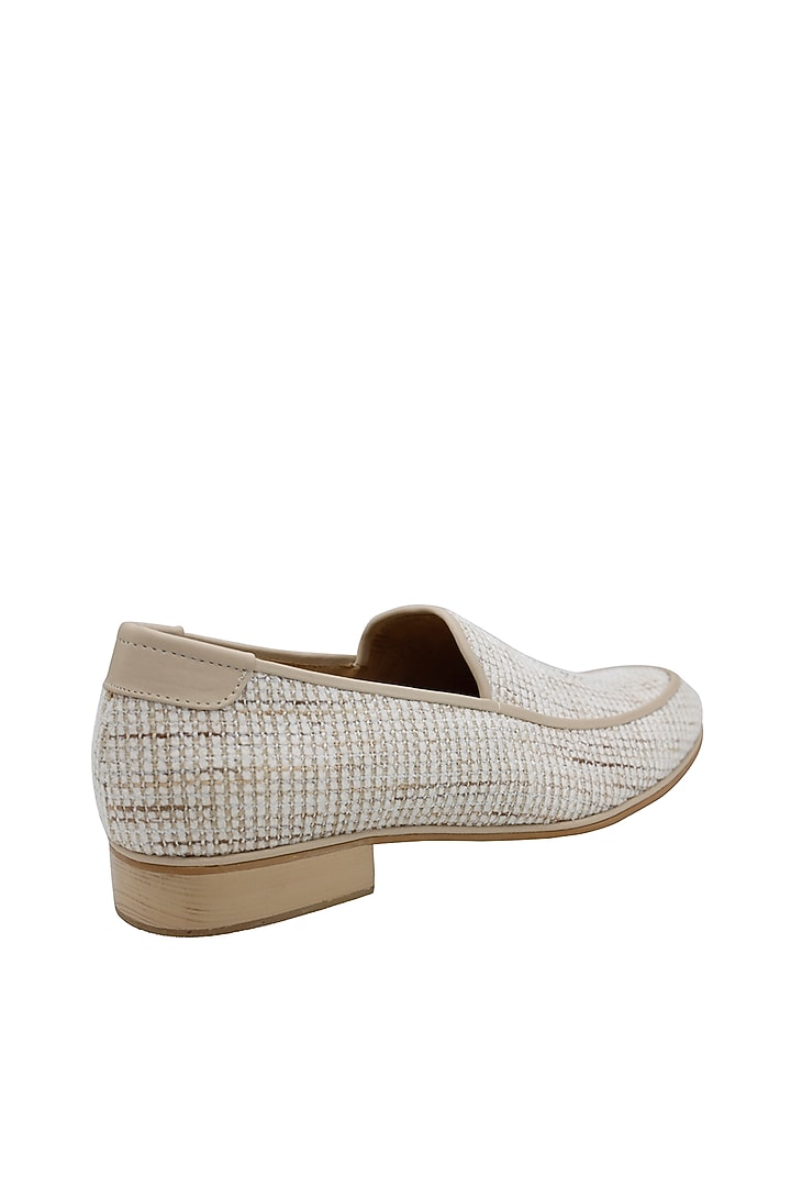 Cream Tweed Handcrafted Loafers by PAKO at Pernia's Pop Up Shop