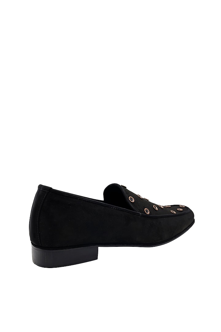 Black Suede Embroidered Handcrafted Loafers by PAKO at Pernia's Pop Up Shop