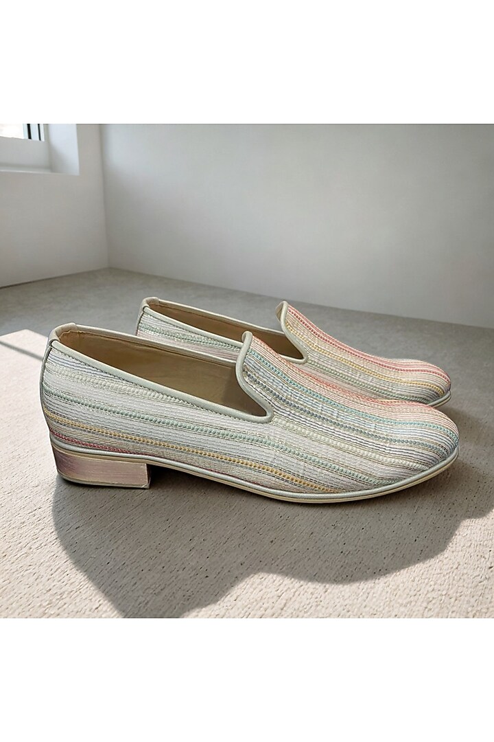 Cream Woven Fabric Handcrafted Loafers by PAKO at Pernia's Pop Up Shop