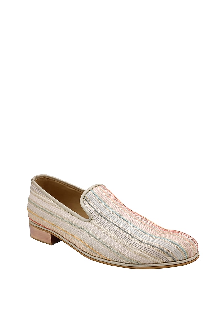 Cream Woven Fabric Handcrafted Loafers by PAKO at Pernia's Pop Up Shop