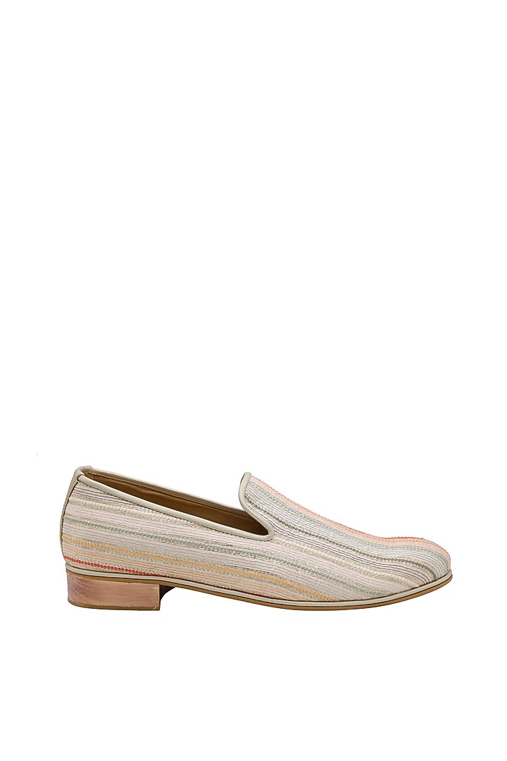 Cream Woven Fabric Handcrafted Loafers by PAKO at Pernia's Pop Up Shop