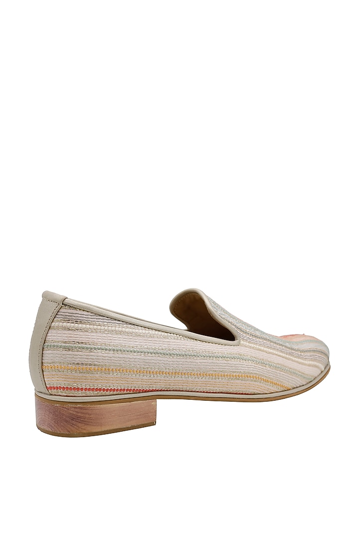 Cream Woven Fabric Handcrafted Loafers by PAKO at Pernia's Pop Up Shop