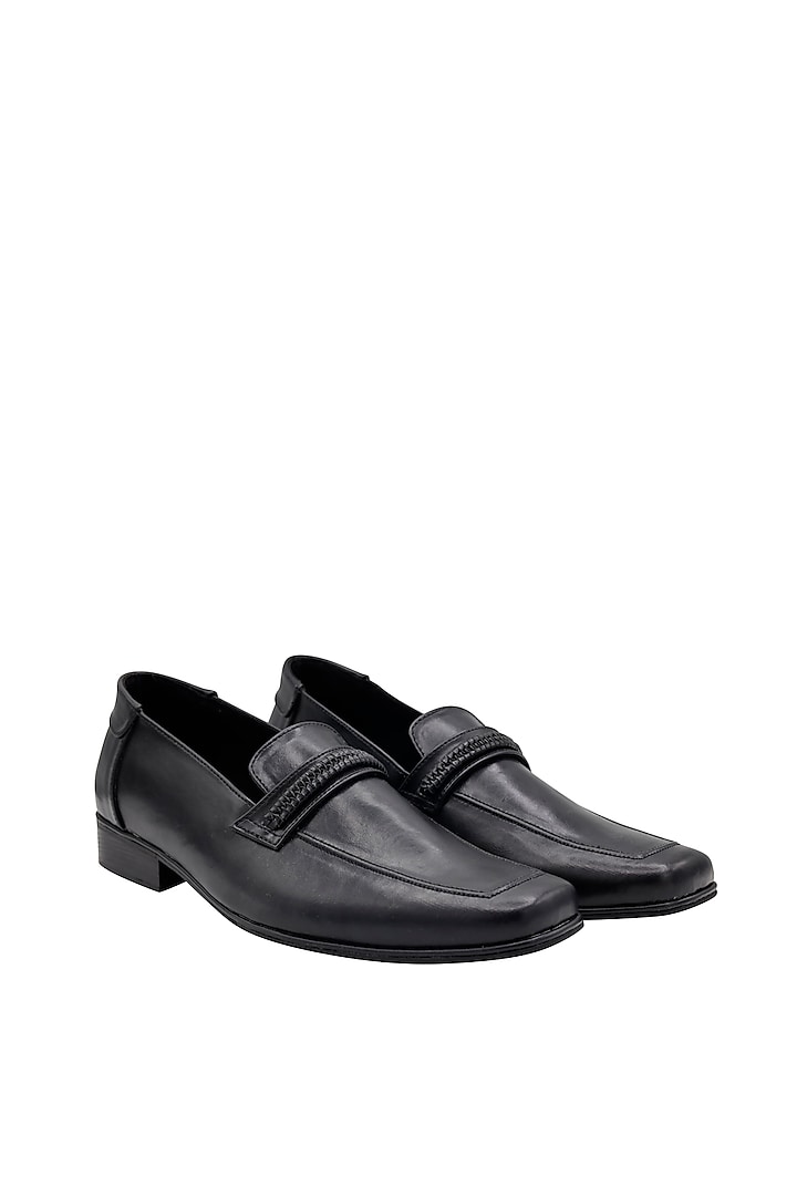 Black Faux Leather Handcrafted Loafers by PAKO