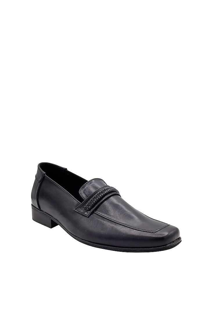 Black Faux Leather Handcrafted Loafers by PAKO at Pernia's Pop Up Shop