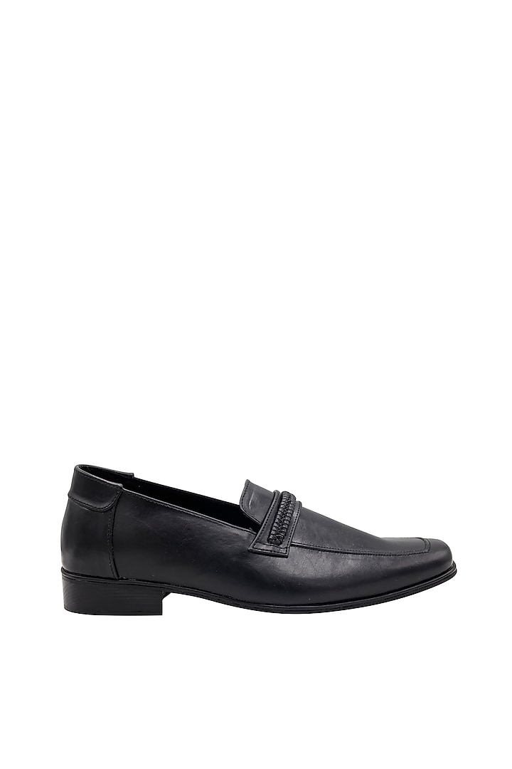 Black Faux Leather Handcrafted Loafers by PAKO at Pernia's Pop Up Shop