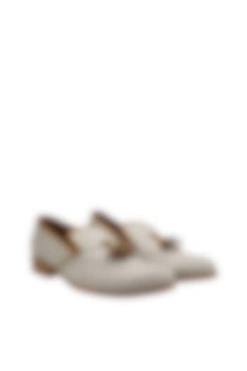 Cream Micro-Suede Printed Handcrafted Loafers by PAKO